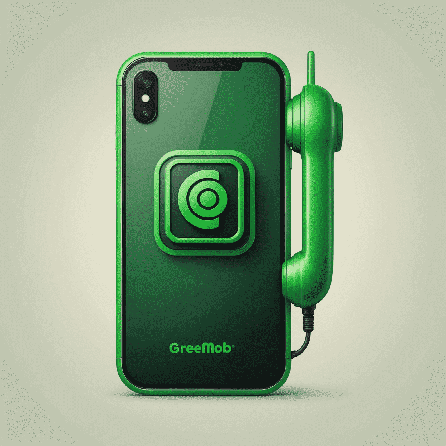 Green Mob logo featuring a stylized green mobile phone with signal bars