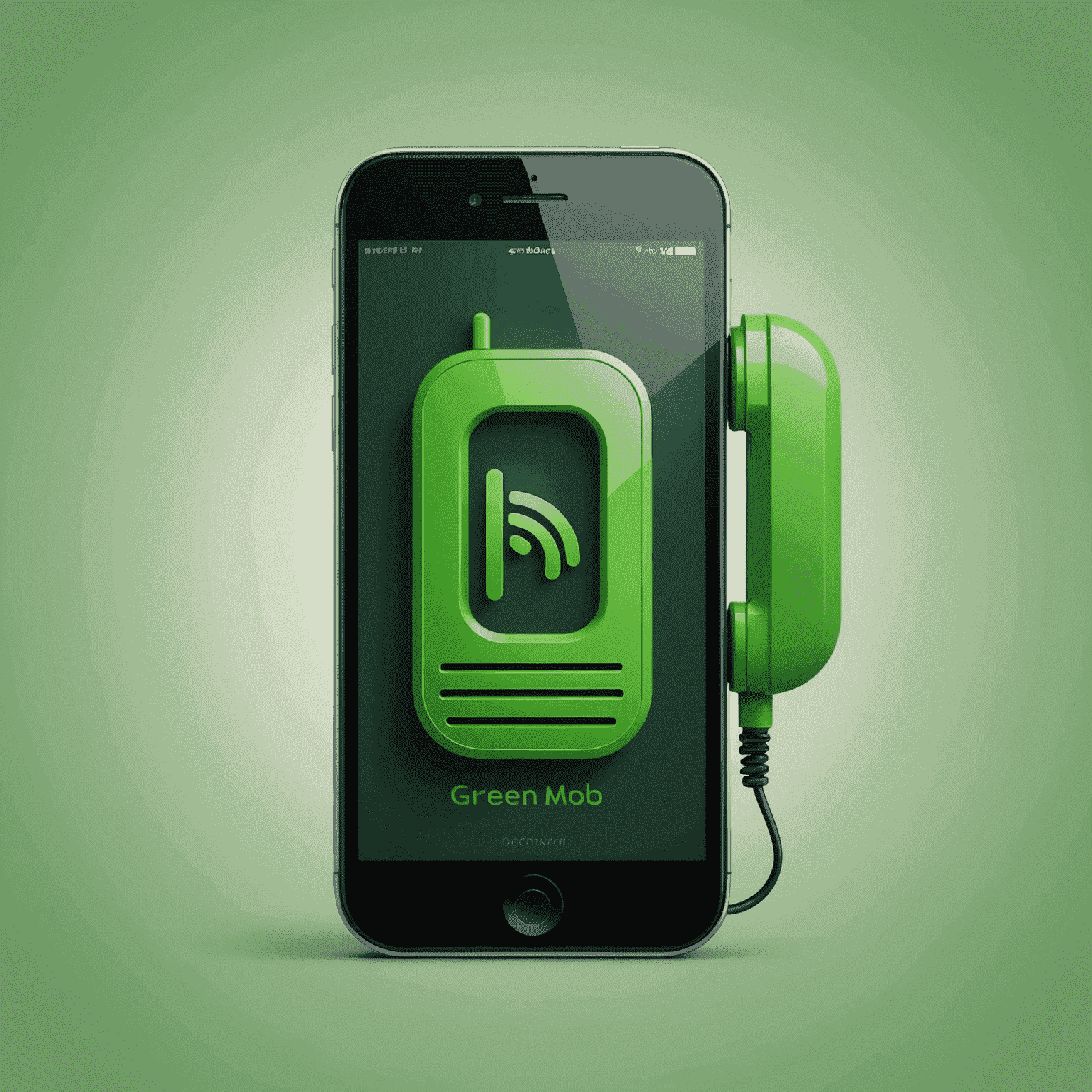 Green Mob logo featuring a stylized green mobile phone with signal bars