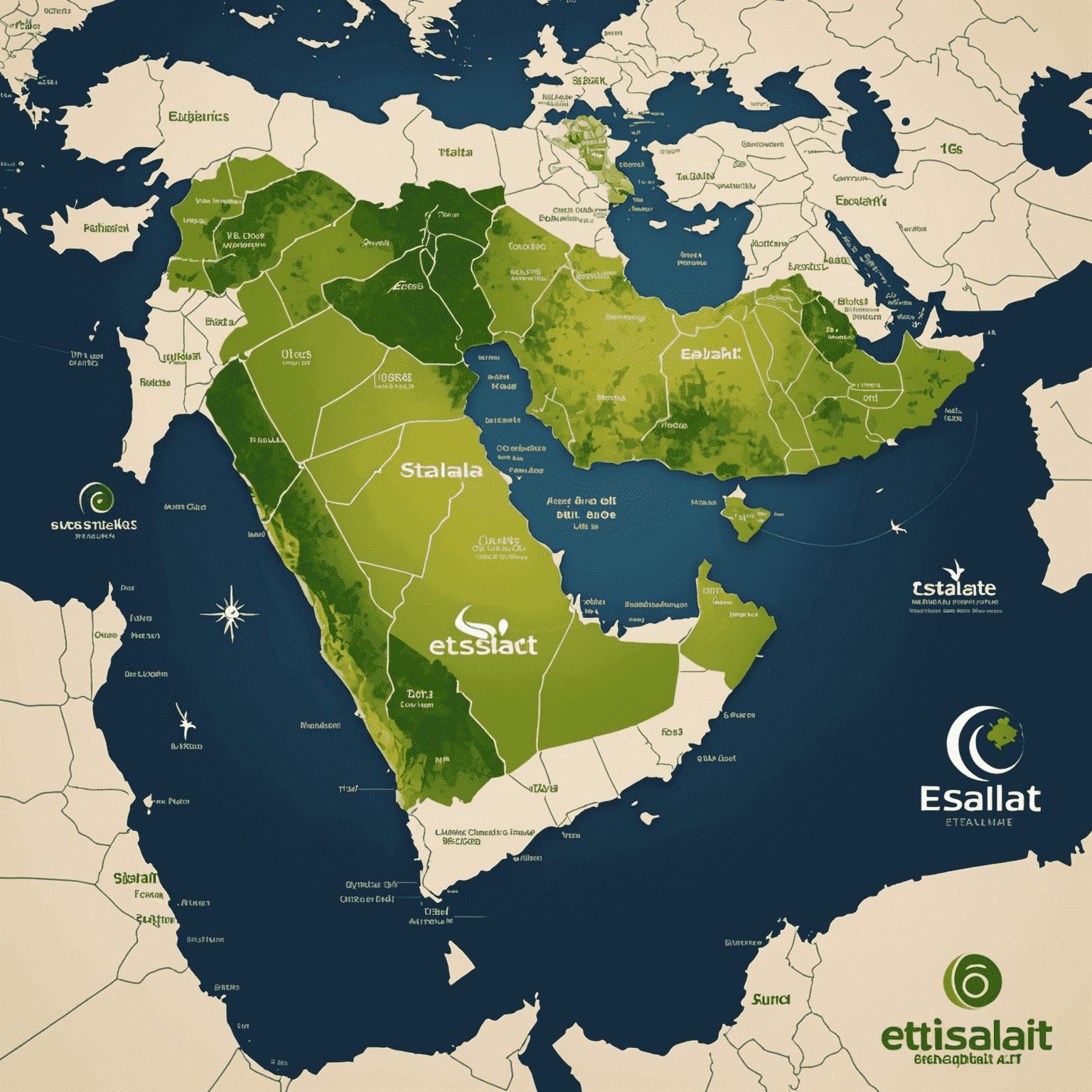 Etisalat logo and coverage map of UAE