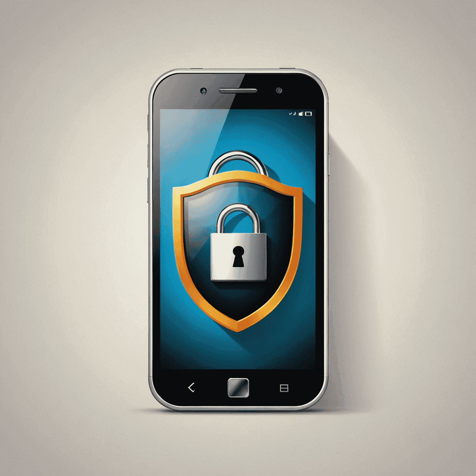 A secure mobile phone displaying a lock icon and a shield, symbolizing online security for mobile recharges