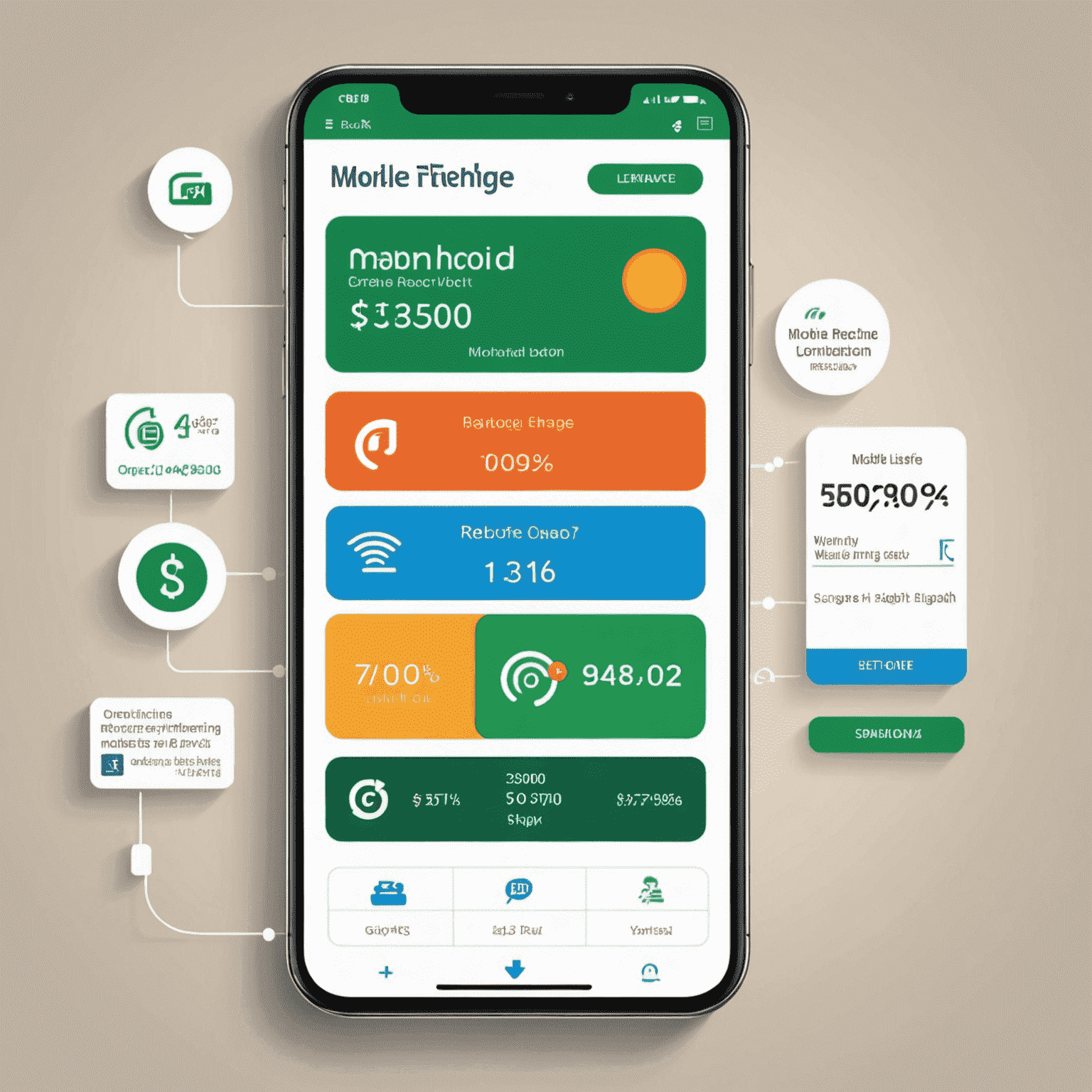 A smartphone displaying a mobile recharge app interface, showing balance, operator selection, and payment options. The image conveys the ease and convenience of online mobile recharges.