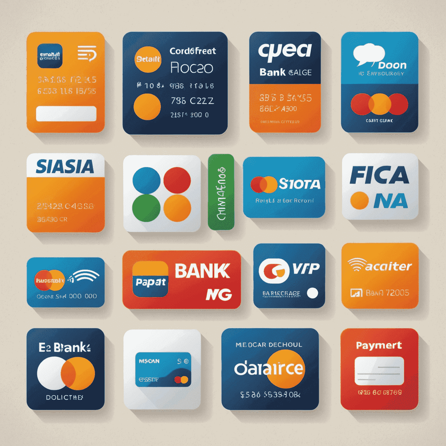 Various payment method icons including credit cards, e-wallets, and bank transfer symbols arranged in a grid, showcasing the diverse range of payment options available for online recharge.