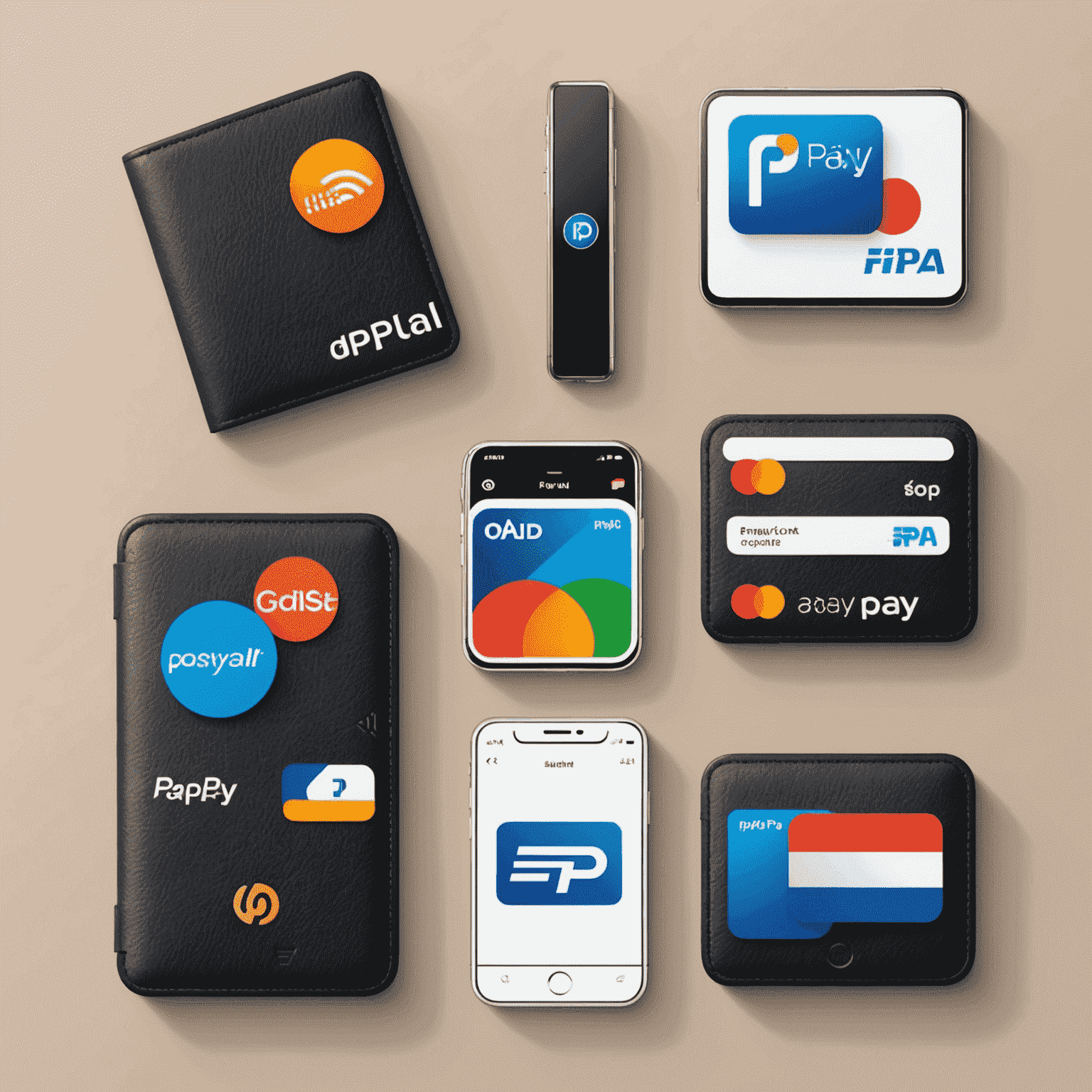 Icons of digital wallet services including Apple Pay, Google Pay, and PayPal