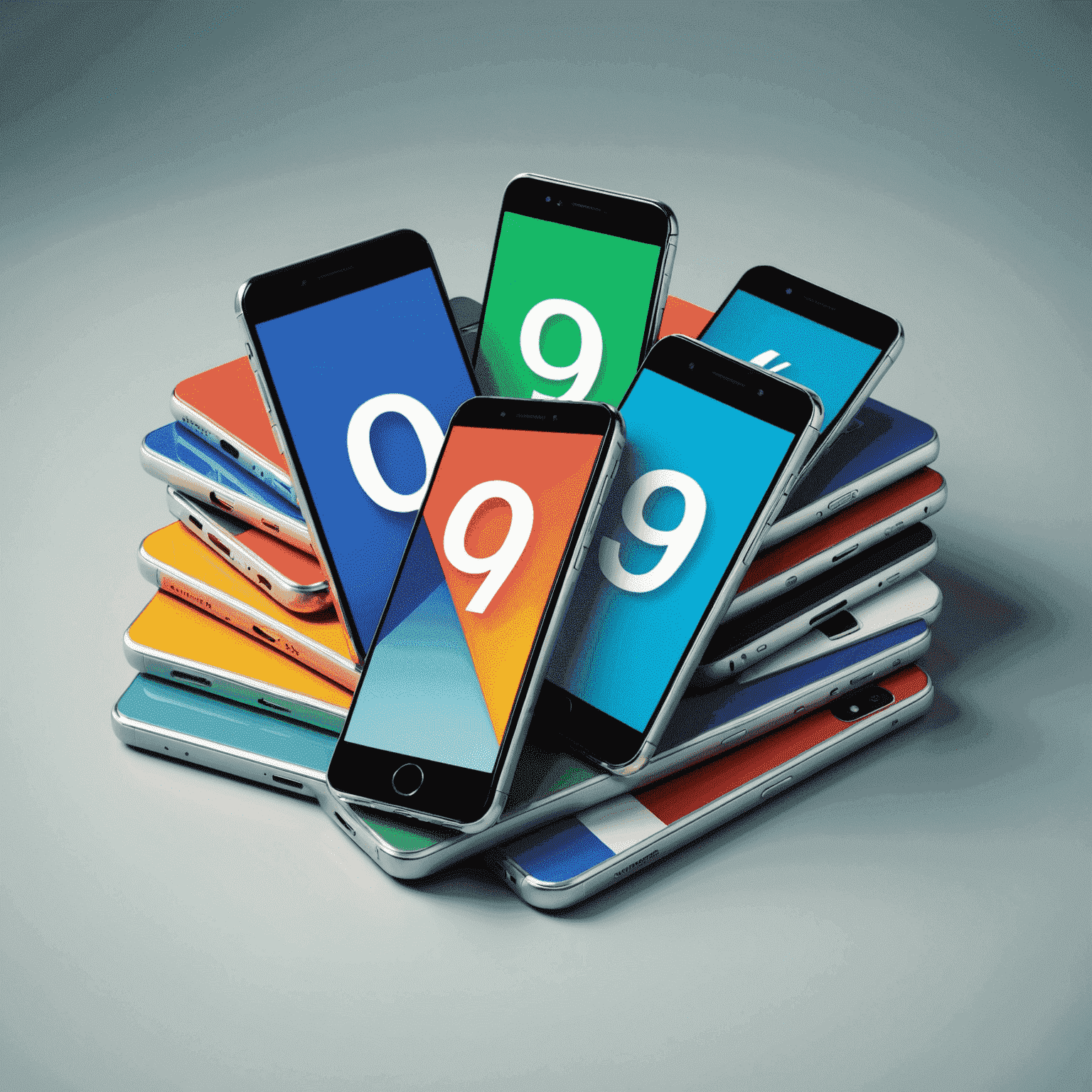 Multiple smartphones stacked together with a percentage sign