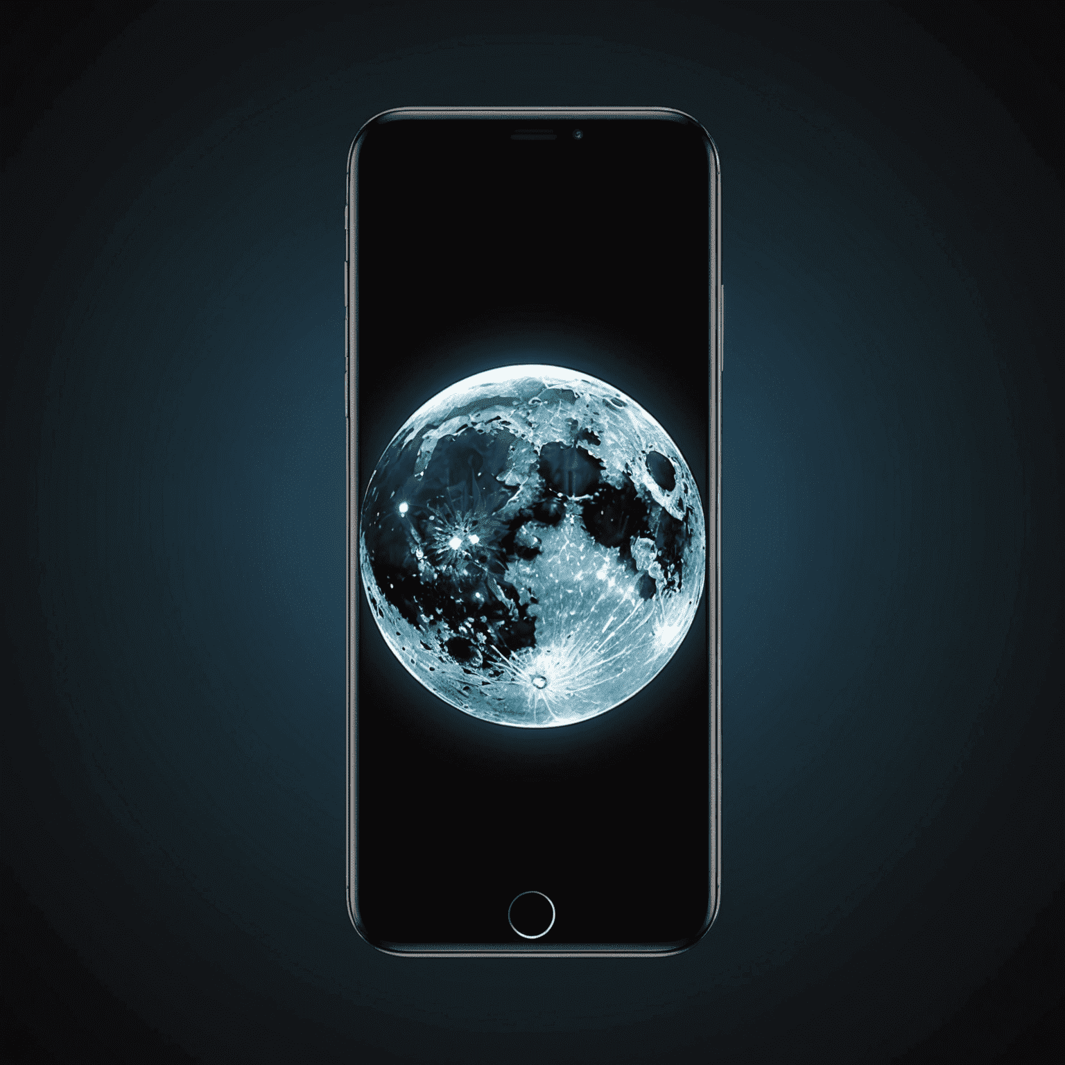 A smartphone screen glowing in the dark with a moon icon